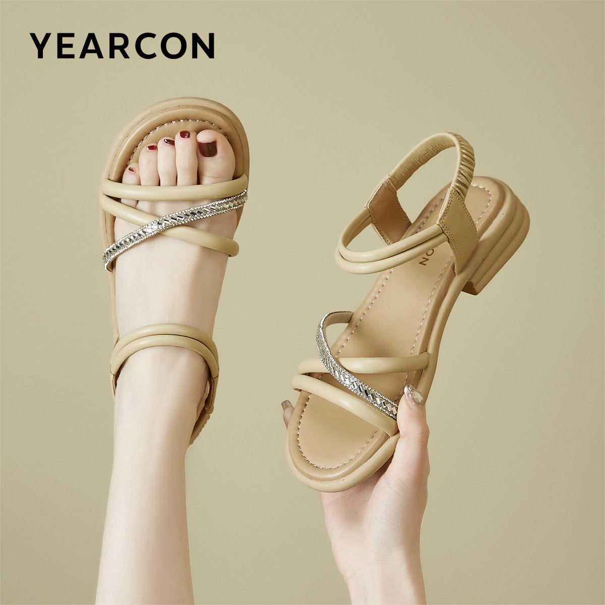 意尔康官方正品女鞋凉鞋夏季日常简约交叉带外穿平底一字带凉鞋