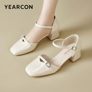 意尔康官方旗舰店女鞋中后空凉鞋通勤百搭极简风夏季方头浅口