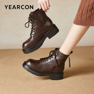 意尔康官方正品女靴马丁靴加绒棉鞋百搭冬季加绒保暖切尔西靴