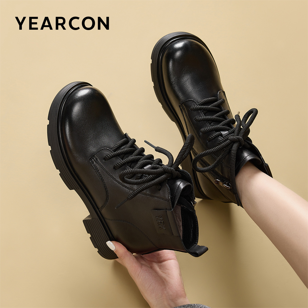 意尔康官方正品女鞋马丁靴短靴经典百搭时尚休闲秋冬加绒羊皮复古