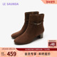 莱尔斯丹秋冬季 5T61901 通勤饰扣圆头拉链短靴女鞋 商场同款 时尚