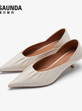 【达播专属】莱尔斯丹2025春夏新款优雅褶皱尖头细跟单鞋女40501
