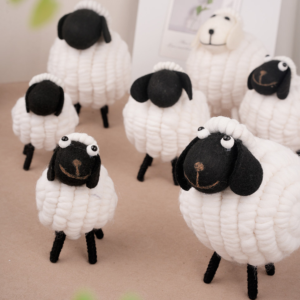新品丑萌羊毛毡成品黑头小羊桌面摆件治愈柜台小装饰创意萌趣玩偶,家居饰品,桌面摆件,淘宝优惠券,粉丝福利购,淘宝优惠卷