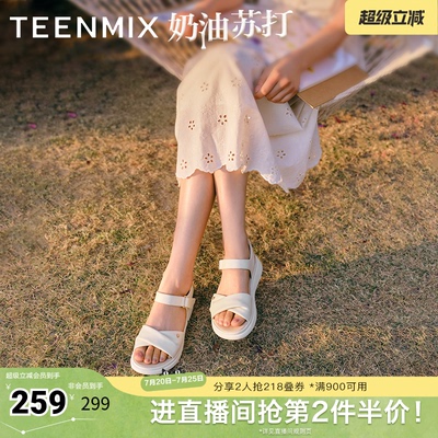 天美意新款商场同款时尚舒适平底女一字带凉鞋BK971BL5