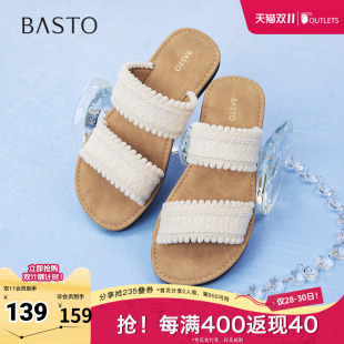 户外休闲女凉拖鞋 一字拖时尚 W1912BT5 新款 百思图2025夏季