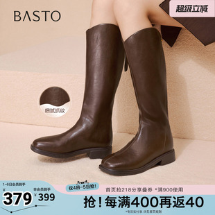 百思图秋冬季 商场同款 骑士靴时尚 简约粗跟女长靴F2132DC5 新款