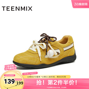 天美意春新款商场同款系带平底舒适德训鞋女阿甘鞋CDE21CM5