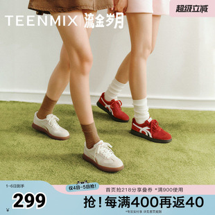 天美意春新款 休闲T字头经典 复古女德训鞋 CEL21CM5 商场同款