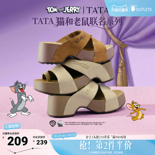 TATA他她猫和老鼠联名小海豚女鞋夏季厚底勃肯鞋外穿拖鞋CML06BT6