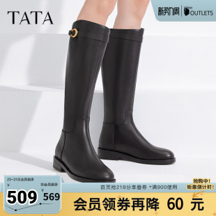 Tata他她黑骑士骑士靴女加绒长筒靴显瘦靴子冬季 7TG80DG3奥莱 新款