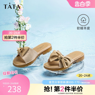 夏季 Tata他她蝴蝶结羊皮拖鞋 春季 YBE02BT3 女设计感小众凉拖鞋 新款