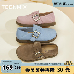 天美意春新款 KK050CA5 休闲百搭纯色复古外穿半拖女勃肯鞋