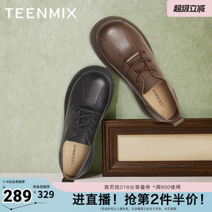 天美意厚底英伦小皮鞋 女系带休闲鞋 子春新款 KY015AM5 复古单鞋