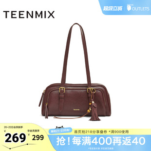 天美意冬新款商场同款手提包纯色百搭复古女单肩包X3209DX5