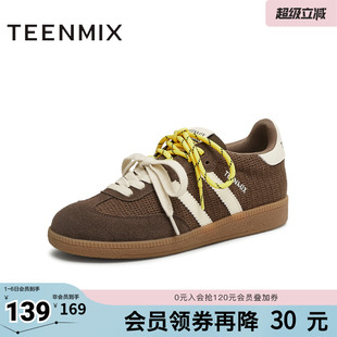 带女德训鞋 KG084BM5 复古百搭休闲系带拼色双鞋 天美意新款