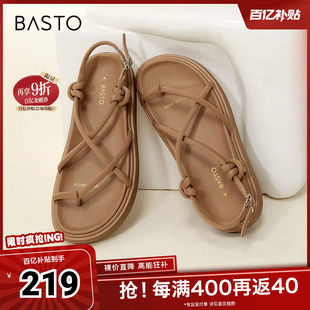 百思图奥莱夏季 商场同款 复古罗马凉厚底女凉鞋 MB506BL3 新款