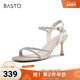 商场同款 一字带凉鞋 时尚 百思图2025夏新款 潮流细高跟女鞋 E5063BL5