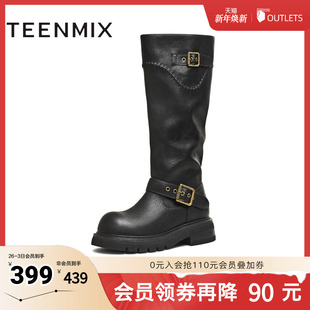 天美意2025冬新款 高直筒显瘦百搭厚底女骑士靴BM351DG5 商场同款