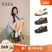 2025冬季 鞋 时尚 TATA他她女鞋 百搭乐福鞋 新款 子黑色小皮鞋 CWK03CA5