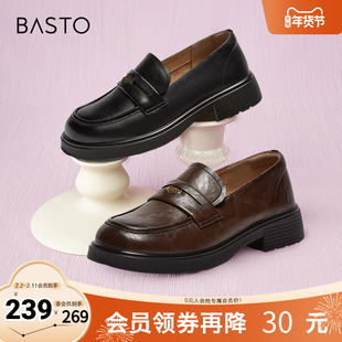 百思图春夏季新款商场同款简约学院风乐福鞋粗跟女单鞋A3512CA4