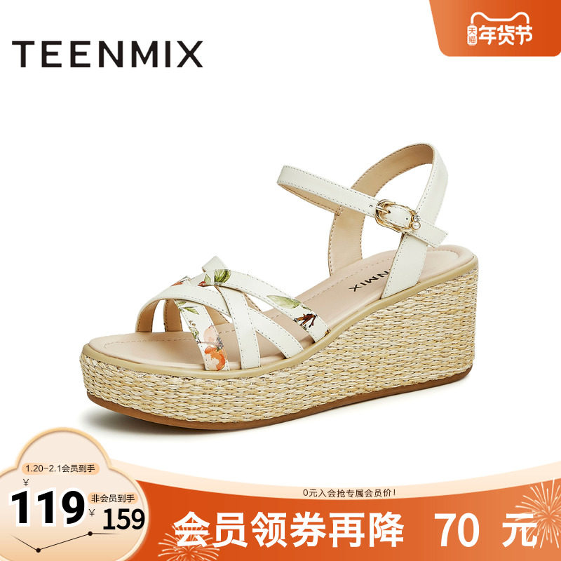 天美意文艺一字带坡跟凉鞋沙滩鞋女厚底露趾凉鞋新款COO05BL3奥莱,女鞋,时装凉鞋,淘宝优惠券,粉丝福利购,淘宝优惠卷