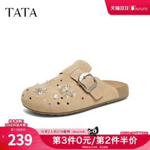 TATA他她女鞋2026秋季新款勃肯鞋外穿时尚拖鞋后空凉鞋CM808CH6