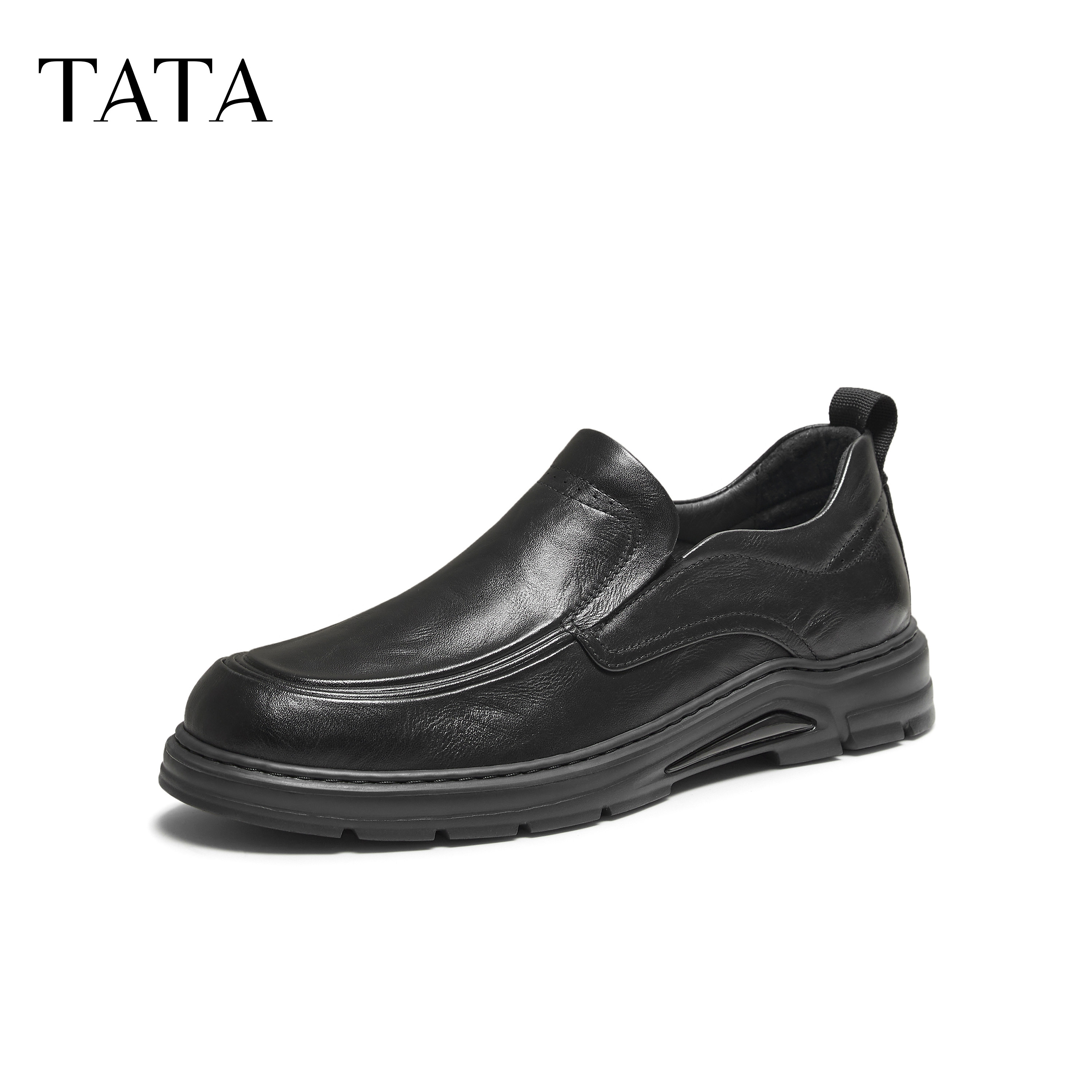 TATA他她男鞋子2025秋舒适百搭休闲鞋新款一脚蹬黑色皮鞋PGN01CM5,流行男鞋,休闲皮鞋,淘宝优惠券,粉丝福利购,淘宝优惠卷