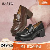 新款 商场同款 简约金属扣乐福鞋 百思图2025春季 粗跟女单鞋 BV071AA5