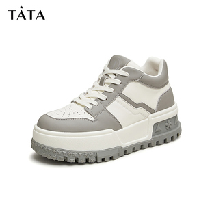 新款 Tata他她厚底休闲高帮板鞋 女2025秋季 增高小白鞋 GDR02CM4 女鞋
