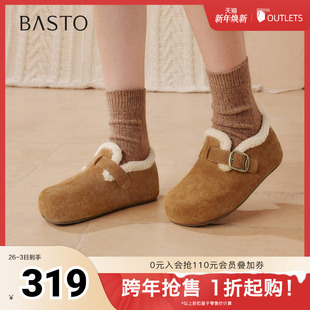 潮流复古加绒保暖女单鞋 百思图2025冬季 时尚 勃肯鞋 B3047DM5 新款