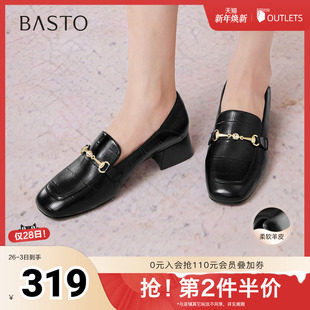 复古通勤粗跟方头女单鞋 百思图2025秋季 时尚 乐福鞋 TL527CA5 新款