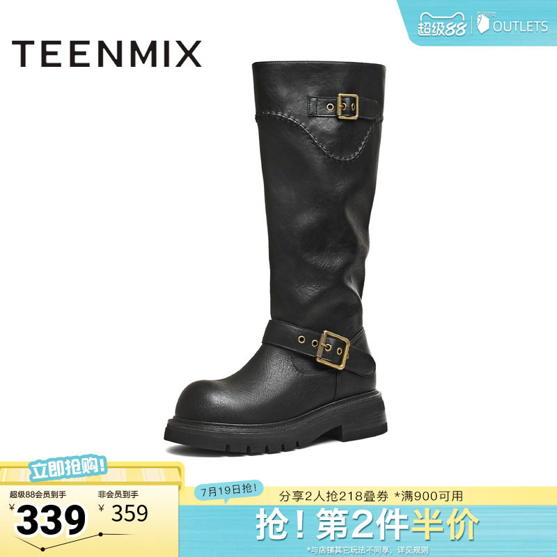 天美意冬新款商场同款高直筒显瘦百搭厚底女骑士靴BM351DG5