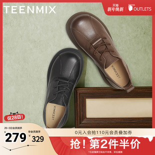 子2025秋新款 女系带休闲鞋 KY015AM5 复古单鞋 天美意厚底英伦小皮鞋