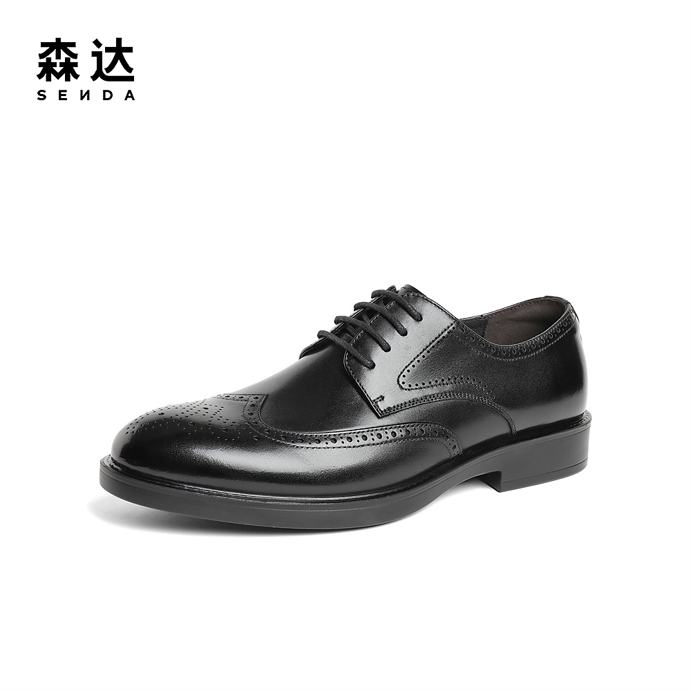 森达办公鞋正装增高皮鞋复古商务