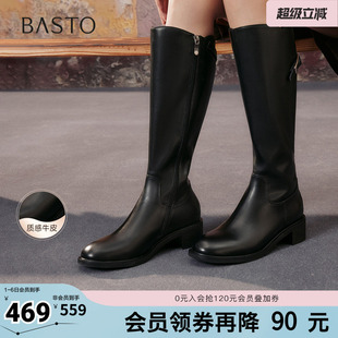 骑士靴时尚 简约通勤粗跟女长靴AX892DG5 新款 百思图秋冬季