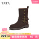 靴百搭女鞋 时装 黑色短筒休闲靴XYK01DZ5奥莱 新款 TATA他她靴子冬季