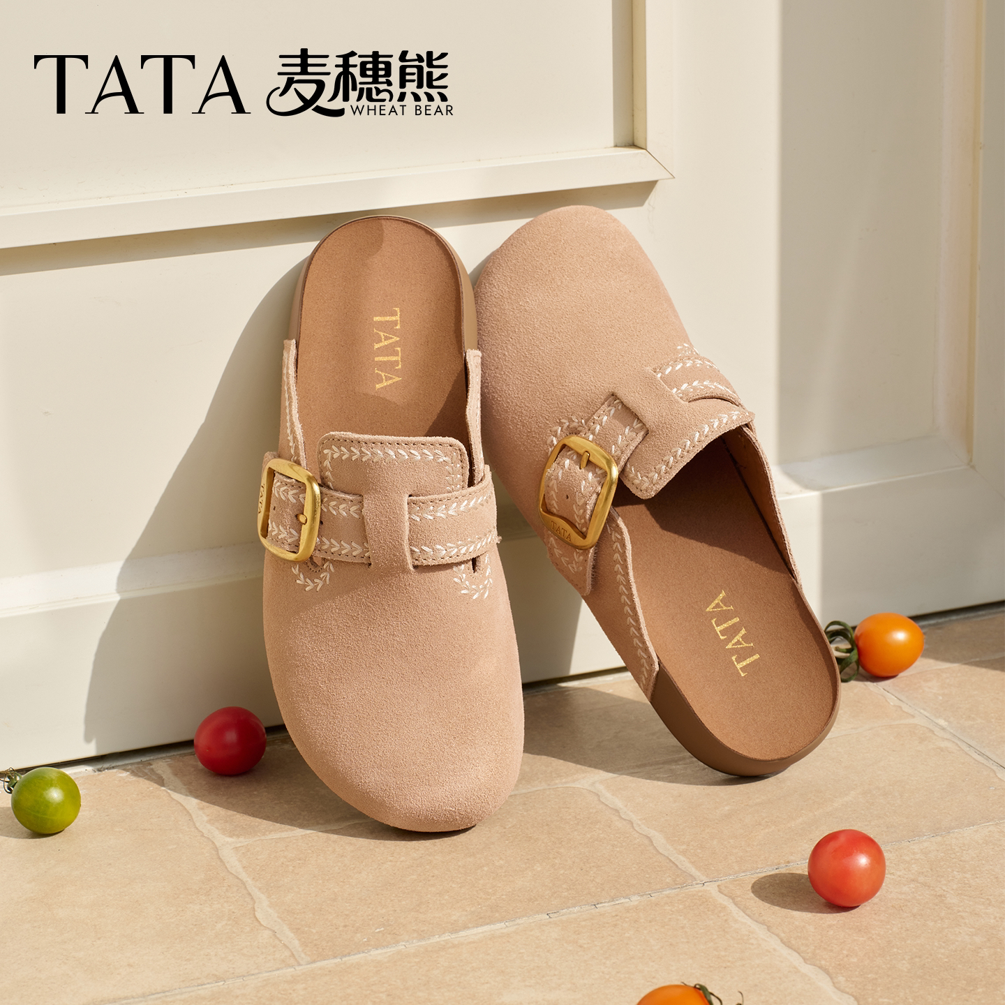 TATA他她麦穗熊女鞋新款厚底勃肯鞋时尚百搭外穿全包拖鞋KM804BH6图片