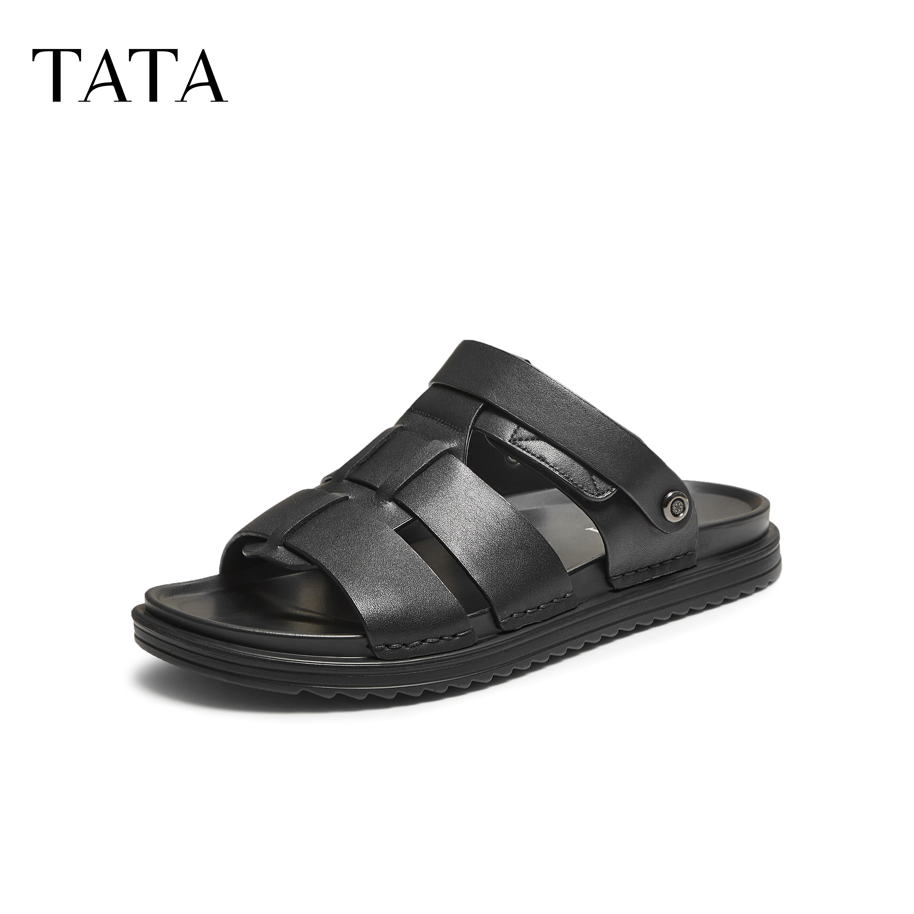 TATA他她男鞋2025年秋商场同款时尚百搭厚底凉鞋新款拖鞋VNS01BL5