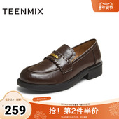 女皮单鞋 天美意2025秋新款 厚底英伦学院乐福鞋 KE080CA5