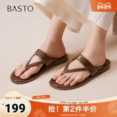 百思图2025夏季 B5345BT5 简约休闲人字拖粗跟女凉拖鞋 新款 时尚