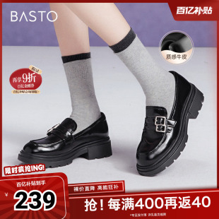 粗跟女单鞋 百思图春季 学院风百搭乐福鞋 商场同款 TFW93AA5 新款