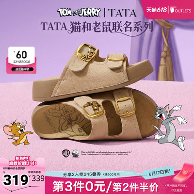 TATA他她猫和老鼠联名阿比喵女鞋拖鞋休闲厚底勃肯鞋凉鞋K4M01BT6