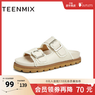 AK014BT3奥莱 女外穿休闲凉拖新凉鞋 天美意复古勃肯鞋 厚底拖鞋