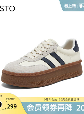 百思图2026春季新款简约复古户外运动休闲女鞋D5076AM6