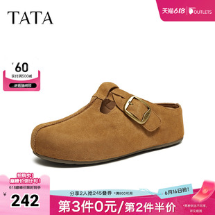 TATA他她女鞋勃肯鞋外穿全包拖鞋厚底增高吐司穆勒鞋4YA01CH5奥莱