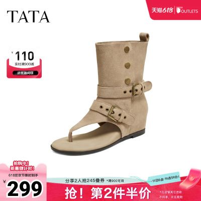 TATA他她尖头凉鞋女百搭单凉女高跟人字拖女外穿2026新款CQE01BB6