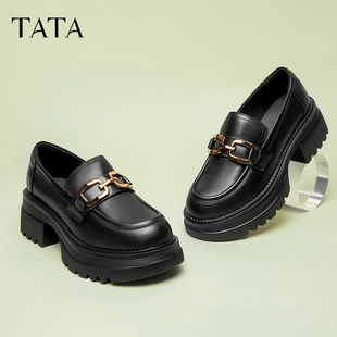 秋季 英伦风单鞋 商场奥莱GOK02AA4 女厚底小皮鞋 Tata他她高跟乐福鞋