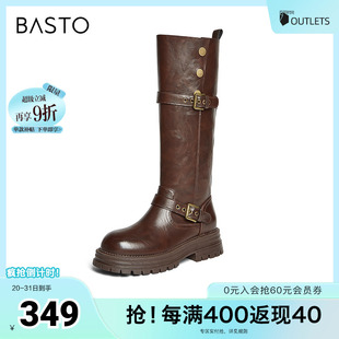 时髦街头骑士靴高筒靴女长靴BG240DG4 商场同款 百思图冬季 新款