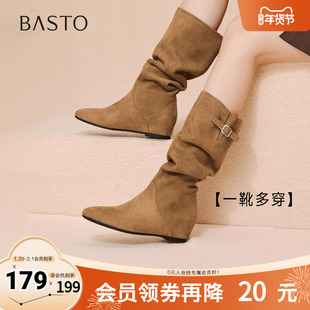 百思图2025冬季新款西部靴时尚简约复古潮流女长靴F2101DC5