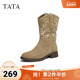 短筒靴复古时装 TATA他她靴子2025冬季 新款 靴休闲西部靴YYL01DS5
